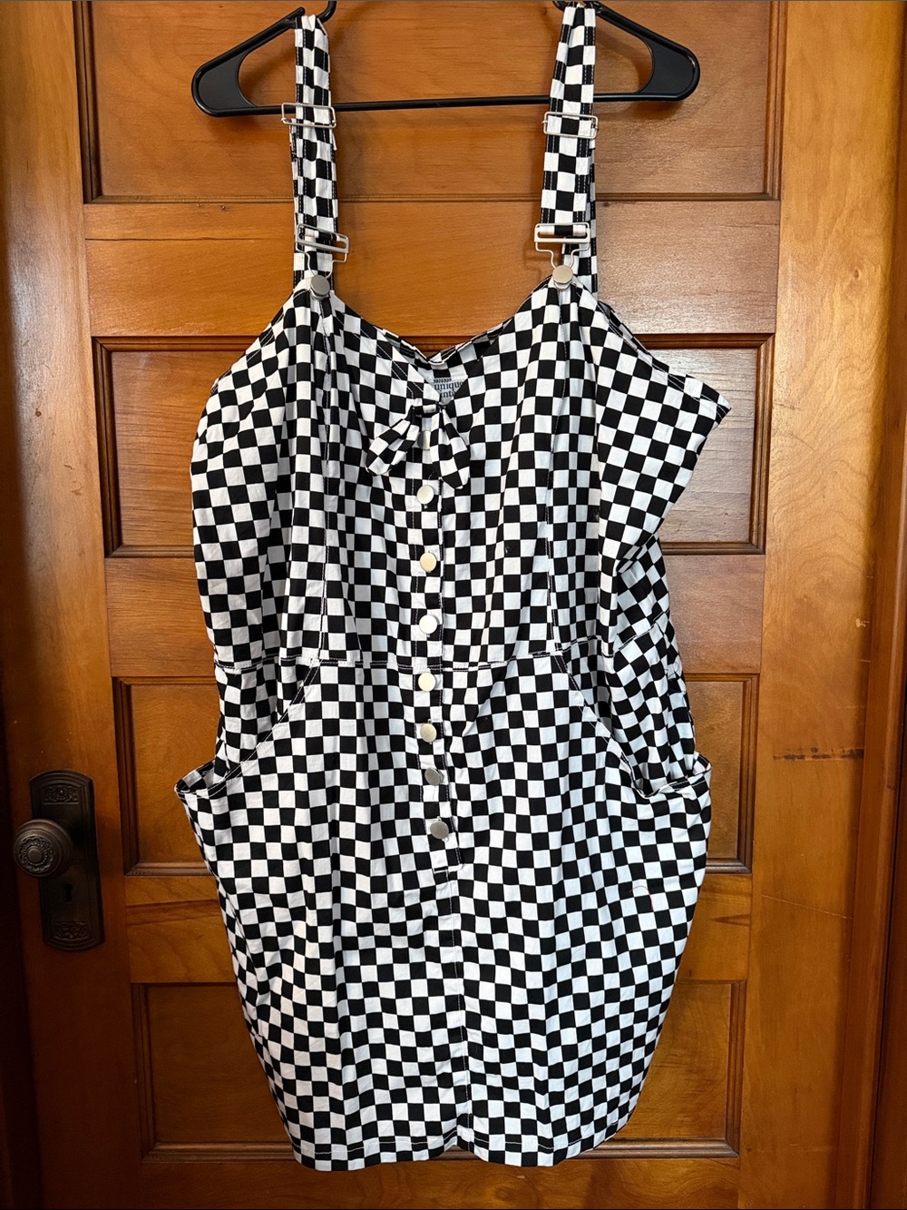 Unique Vintage 3X Black & White Checkered Button-Front Mini Dress